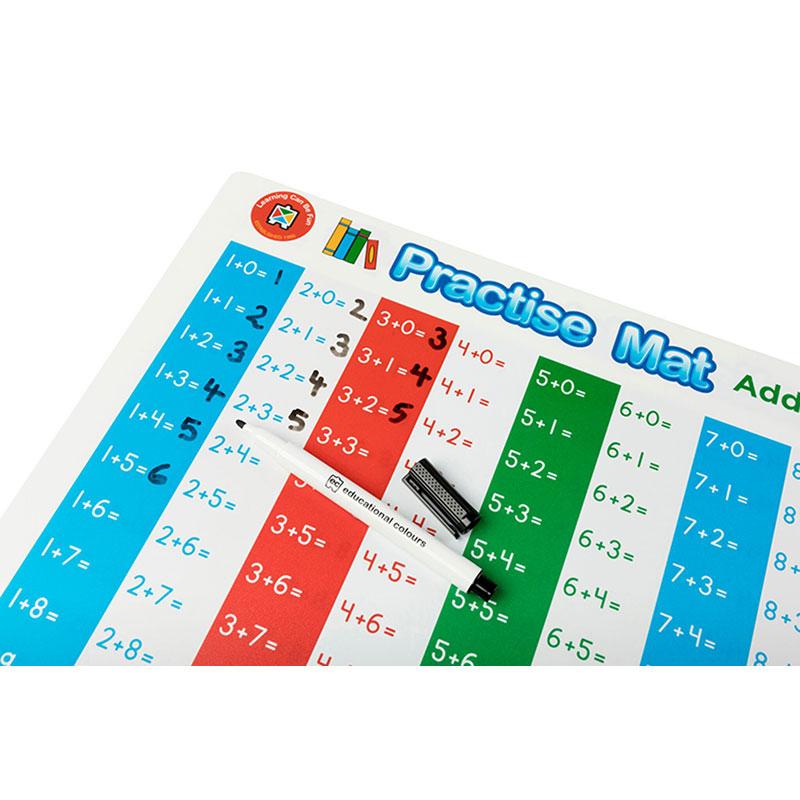 Vibrant LCBF Practise Mats for literacy and numeracy with dry erase feature, ideal for children 3+, 42 cm x 28 cm size.