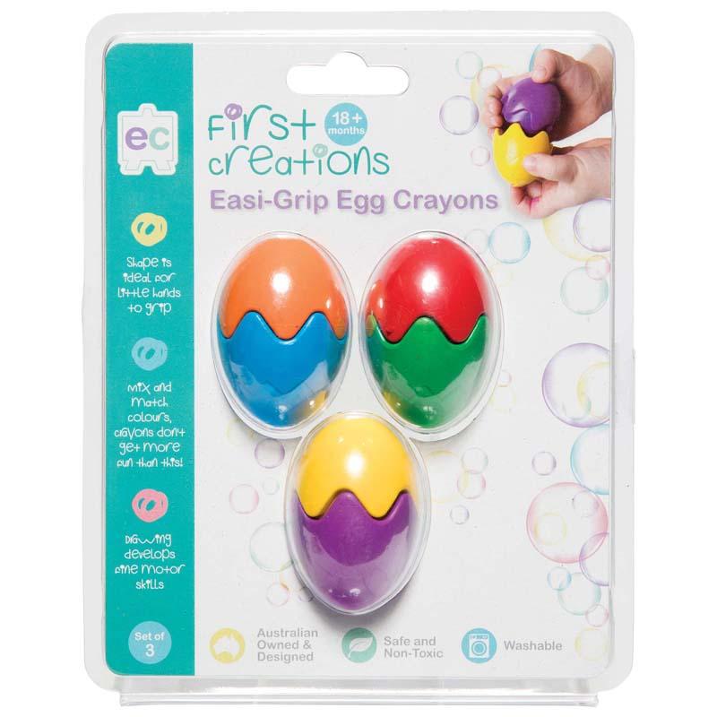 Colorful non-toxic egg-shaped crayons for toddlers, promoting creativity, fine motor skills, and safe play.