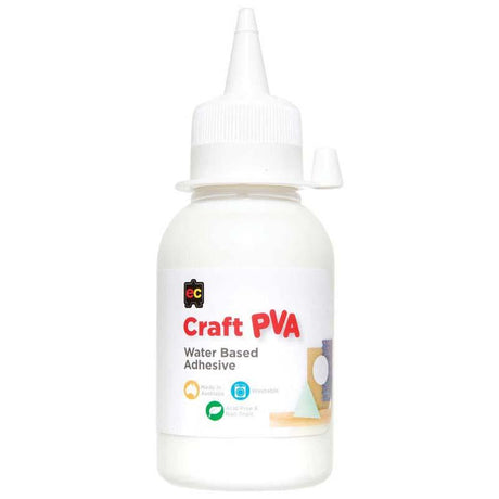 EC PVA Glue Craft Waterbased 250ml bottle, ideal for safe, quick-drying adhesion in various craft projects.