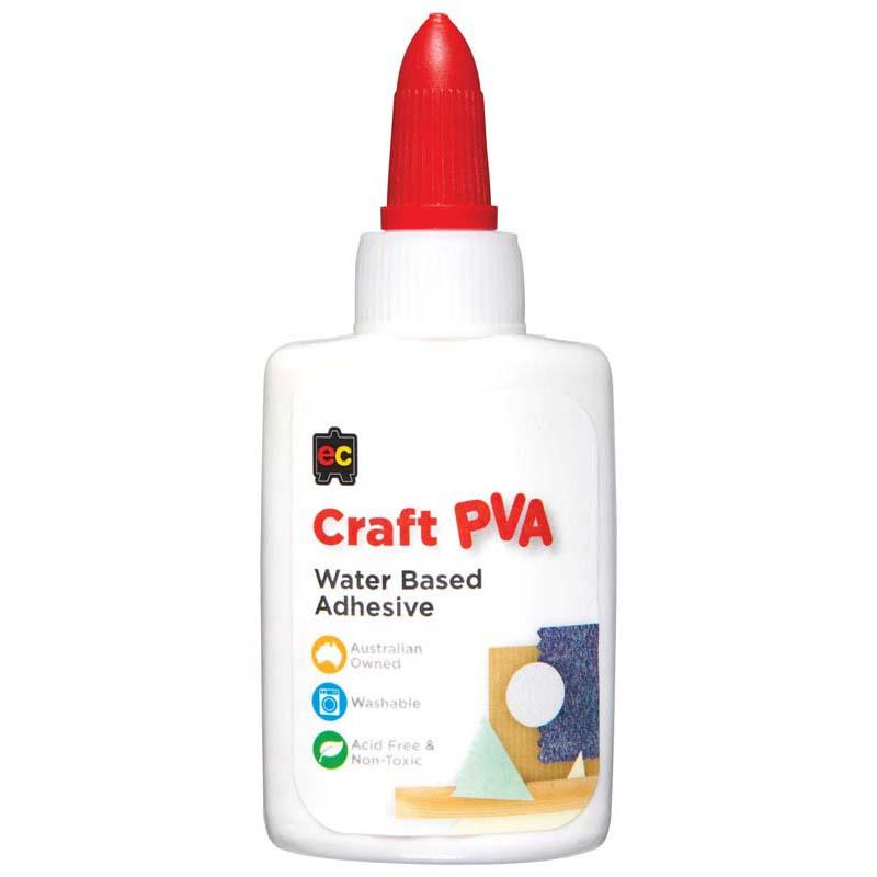 EC PVA Glue Craft Waterbased 50ml in a bottle, ideal for safe, versatile, and quick-drying crafting projects.