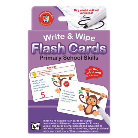 Reusable LCBF Write & Wipe Flashcards for primary skills, featuring vibrant visuals and a washable marker for hands-on learning.