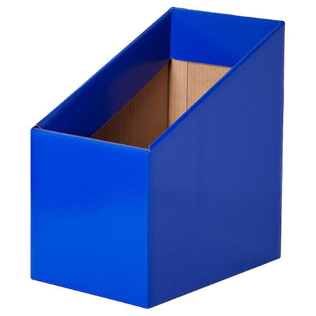 Bright blue book boxes pack of 5, perfect for organizing books, papers, and craft supplies in classrooms or homes.