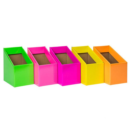 Colorful Elizabeth Richards Book Box set of 5, perfect for organizing books and supplies in classrooms or home offices.