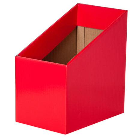 Red Elizabeth Richards Book Box pack of 5, perfect for organizing books and educational materials in classrooms and home study areas.