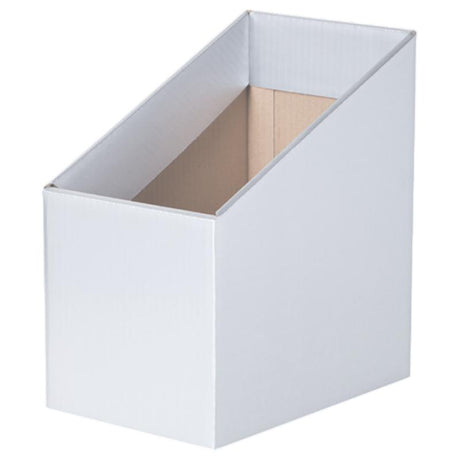 Sturdy white book boxes pack of 5 for organized storage of books and supplies in classrooms or homes.