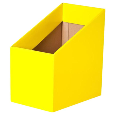 Bright yellow Elizabeth Richards Book Boxes - Pack of 5, perfect for organizing books and supplies in classrooms.
