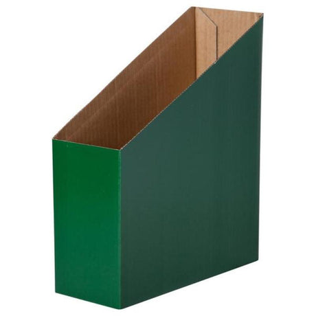 Dark green magazine storage boxes in a pack of 5, ideal for organizing papers and documents in classrooms or offices.