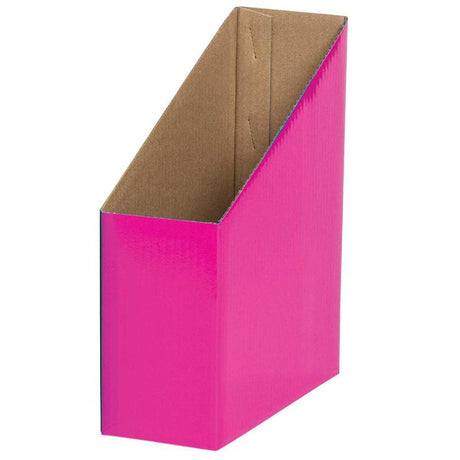 Five vibrant magenta magazine boxes for stylish and organized paper storage in homes, offices, and classrooms.