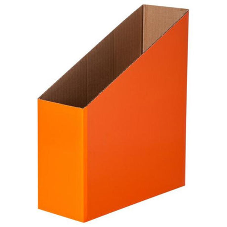 Vibrant orange magazine boxes, pack of 5, designed for efficient document storage in classrooms and offices.