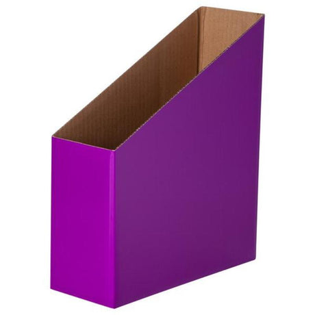 Purple magazine storage boxes, pack of 5, designed for stylish organization of papers and magazines in classrooms and offices.