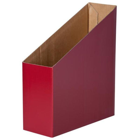 Elegant pack of 5 ruby magazine boxes for stylish organization of papers and magazines in classroom or home.