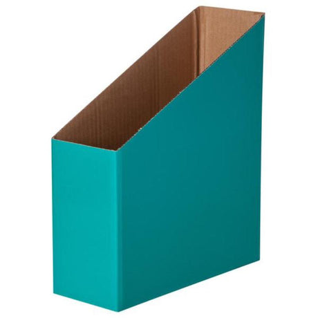 Turquoise magazine storage boxes in a pack of 5, ideal for organizing papers and magazines stylishly.