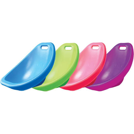 Set of 4 Elizabeth Richards Scoop Rocker Chairs in vibrant colors, designed for comfort, movement, and easy stacking.