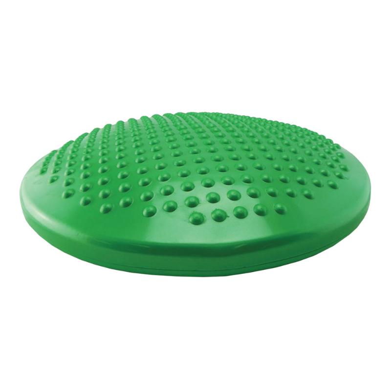 Inflatable green Wriggle Cushion for active sitting, promoting focus and core strength in children with sensory needs.