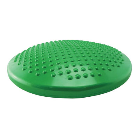 Inflatable green Wriggle Cushion for active sitting, promoting focus and core strength in children with sensory needs.
