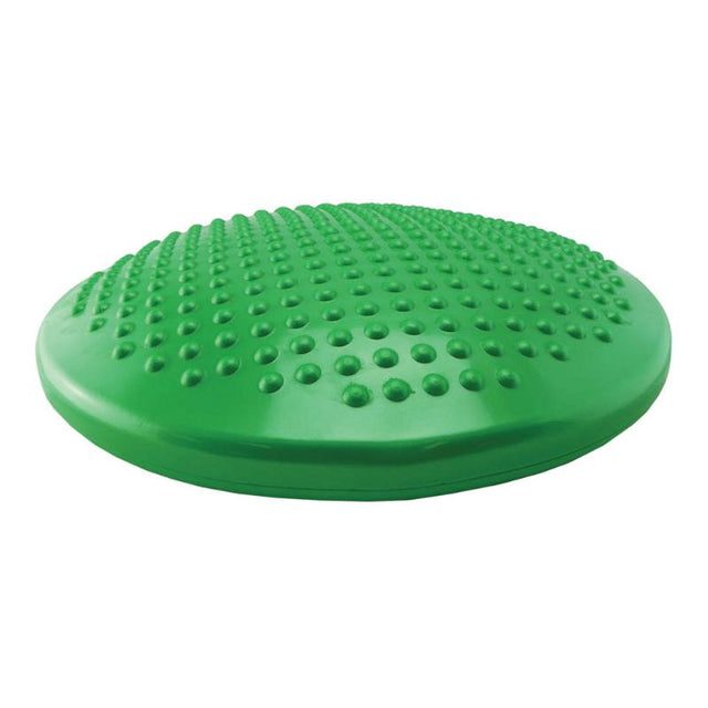 Inflatable green Wriggle Cushion for active sitting, promoting focus and core strength in children with sensory needs.
