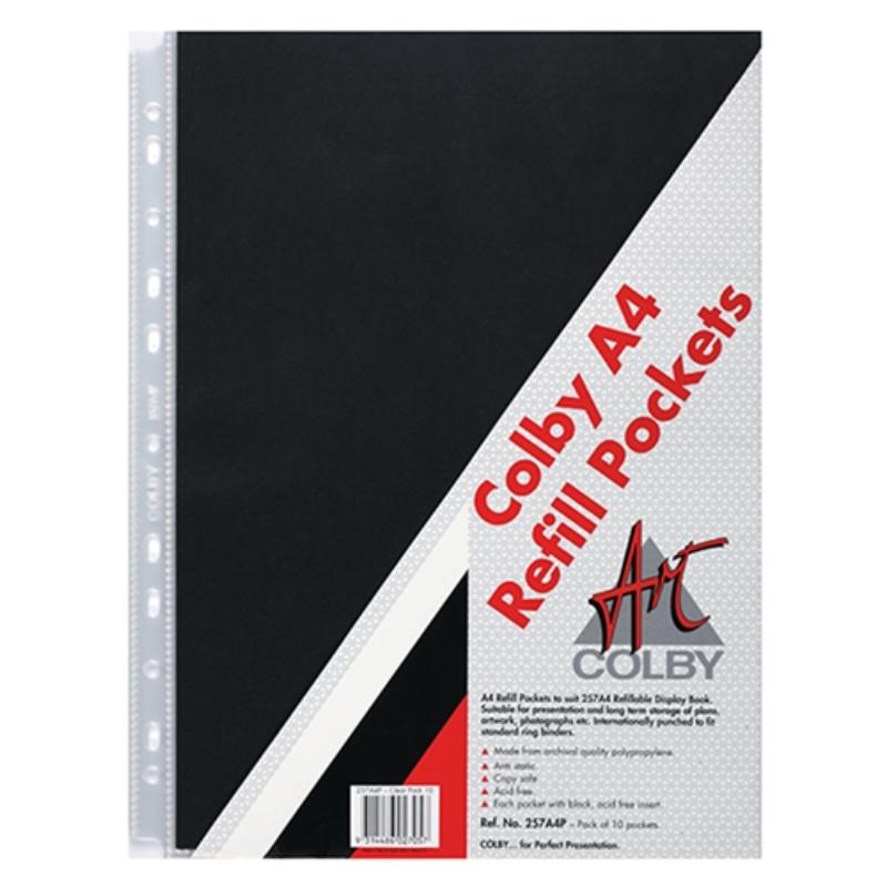 Colby Art Display Book Refills A4 with 10 durable acid-free pockets for showcasing and protecting artwork and documents.