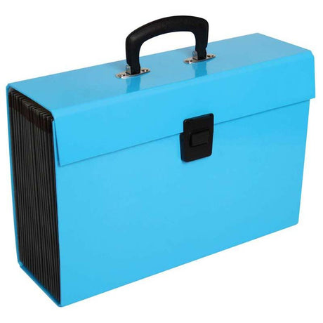 Vivid blue 19-pocket expanding file organizer with A-Z, monthly tabs, perfect for efficient document organization.