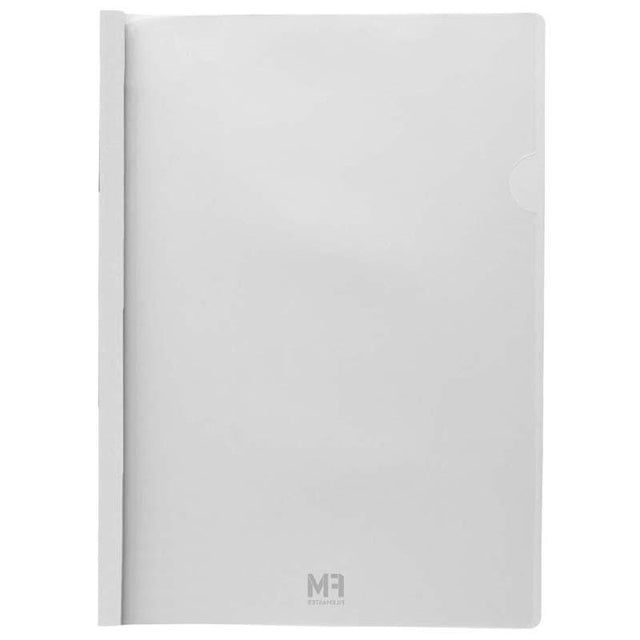 Clear A4 presentation book with white cover, holding up to 35 sheets, made from durable polypropylene for professional document display.