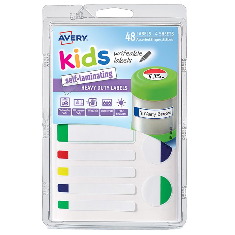 Avery Label Kids Self Laminating Neon Assorted Size And Shape 12up 4 Sheets