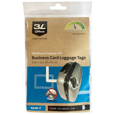 Transparent 3L business card luggage tags, 62x90mm, durable and water-resistant, with nylon cord, 10 pack.