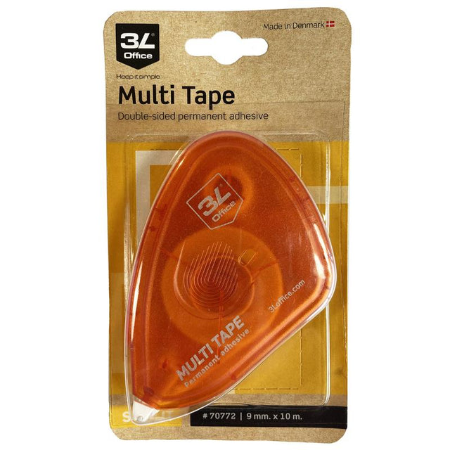 Transparent double-sided tape, 9mm x 10m, ideal for permanent bonding in crafting and organizing projects.