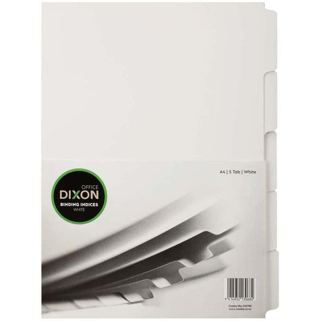 Dixon A4 Binding Indices with 5 white tabs for easy document organization and identification in professional settings.