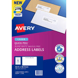 Avery L7160-20 Laser Labels: 420 high-quality white labels (63x38mm) with Sure Feed and Quick Peel technologies for easy printing and use.