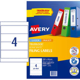 Avery L7171 Lever Arch Labels: 100 white 200x60mm Trueblock labels for easy organization and customization in home or office.