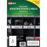 Avery weather-resistant removable labels, white polyester, 99.1x139mm, 80 labels total, ideal for temporary labeling and customization.