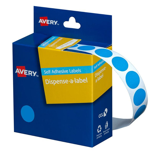 Light blue round label dispenser containing 1050 removable 14mm adhesive labels for easy organization and identification.