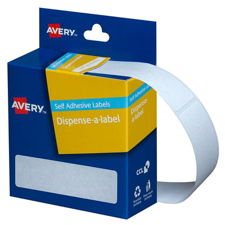 Avery Label Dispenser DMR1964W with 280 white labels, 19x64mm, ideal for organizing and easy repositioning without residue.