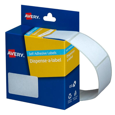 Avery Label Dispenser DMR3549W with 220 white labels, 35x49mm, ideal for versatile labeling in offices, schools, and homes.