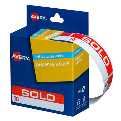 Avery Label Dispenser DMR1964SO with 125 bright red and white labels, perfect for organizing and easy access with removable adhesive.