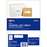 White Avery L7156 labels, 58x17.8mm, 4500 total, ideal for organizing, crafted from FSC certified paper, printer compatible.