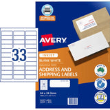 Avery J8157-50 Inkjet Labels: 1650 white labels (64x24mm) with Sure Feed and Quick Peel technologies for easy customization.