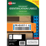 Avery Triplebond L6141 white laser labels, 63.5x33.9mm, durable, waterproof, and ideal for outdoor labeling, 240 labels total.