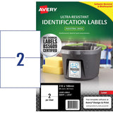 Avery Ultra Resistant ID Labels, white, 210x148mm, durable, waterproof, chemical, and UV resistant, 20 labels per pack.