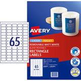 Avery L7651 Rev-25 labels, 38.1x21.2mm, 65 labels per sheet, suitable for laser and inkjet, pack of 25 sheets, total 1625 labels.