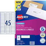 Avery Label L7156-100, 58x17.8mm, 45 labels/sheet, 4500 total; ideal for organizing and customizable with online design tools.