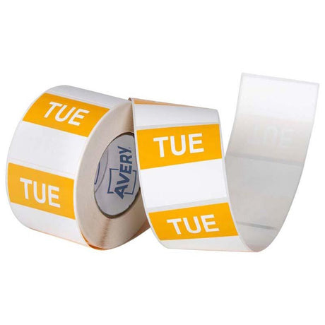 Yellow and white square labels (40x40mm) for food storage, featuring removable adhesive and vibrant visibility. Perfect for organization.