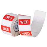 Avery red and white square labels, 40x40mm, for food storage with removable adhesive, ideal for label dates and organization.