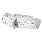 White and black removable labels (102x47mm) for tracking food safety and shelf life, ideal for refrigeration and storage.