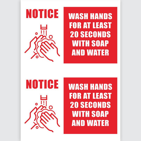 Avery self-adhesive sign in red and white, promoting handwashing with durable, weather-resistant materials for high-traffic areas.