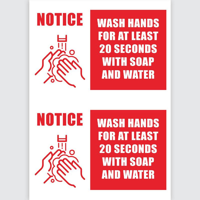 Avery self-adhesive sign in red and white, promoting handwashing with durable, weather-resistant materials for high-traffic areas.