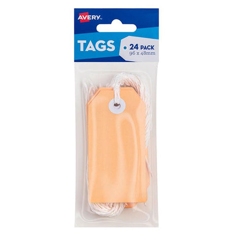 Pastel peach tags in a 24 pack, ideal for gifts and crafts, durable cardboard with reinforced holes and white twine.