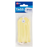 Pastel yellow 24 pack tags, 48x96mm, durable cardboard with reinforced holes, ideal for crafting and gifting.