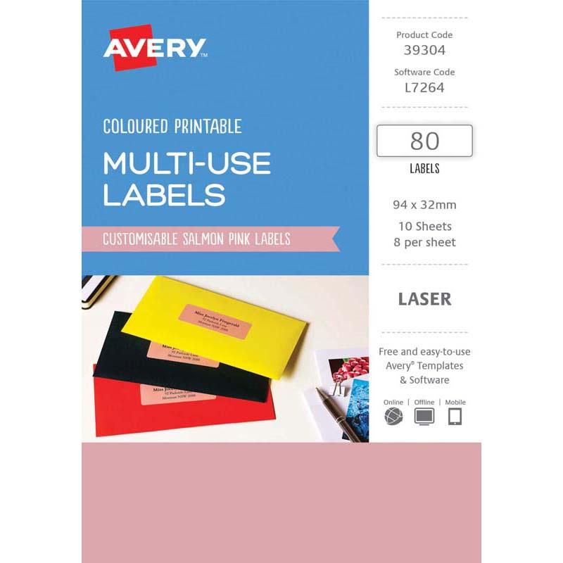 Avery Labels L7264 Salmon 32x94 A5 8up 10 Sheets