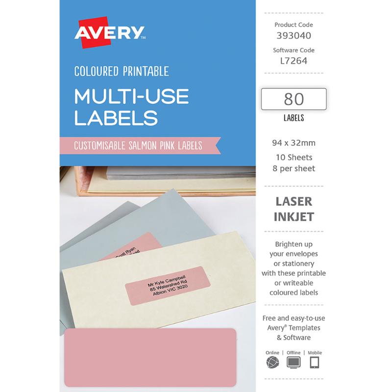 Avery Labels L7264 Salmon 32x94 A5 8up 10 Sheets