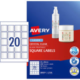 Avery L7126 Square Crystal Clear Labels, 45x45mm, 200 durable labels for professional packaging and branding.